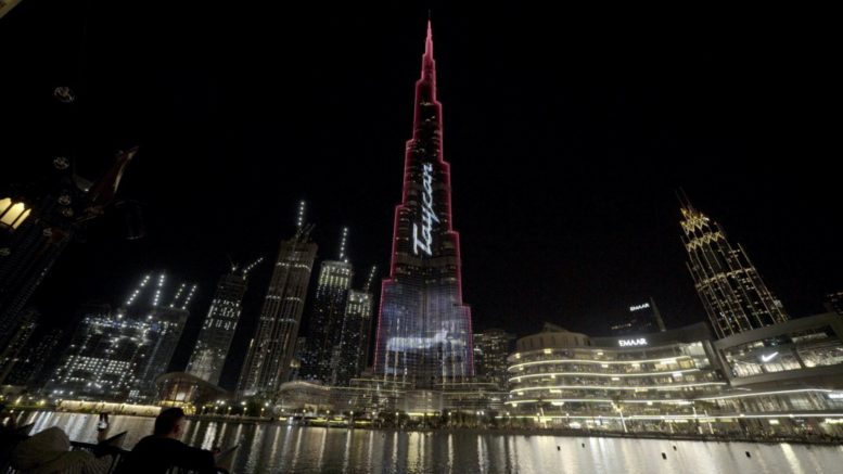 Porsche Taycan on Burj Khalifa