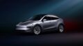 2025 Tesla Model Y Juniper front three-quarter view in Glacier Blue